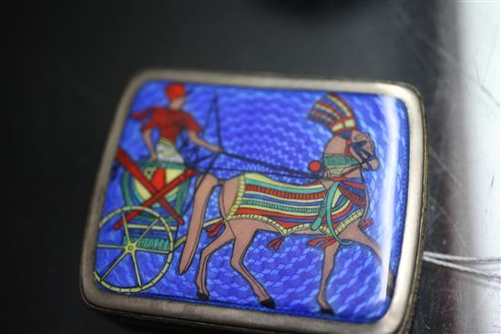 A 1940s Egyptian 800 standard silver and guilloche enamel cigarette case, 3in.